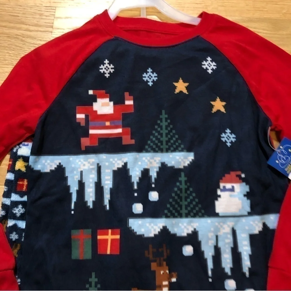 Gamer Christmas Pajamas NEW Sz 8 Blue Red Santa Claus Reindeer Video Games